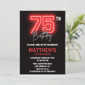 ブラック75歳の誕生日招待状メンネオン 招待状 (スタンド正面)