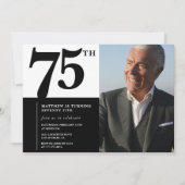 ブラック75歳の誕生日招待状 エレガントでおしゃれ 招待状 (正面)