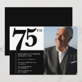 ブラック75歳の誕生日招待状 エレガントでおしゃれ 招待状 (正面/裏面)