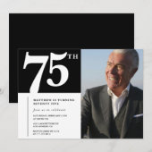 ブラック75歳の誕生日招待状 モダン シック フォト 招待状 (正面/裏面)