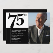 ブラック75th誕生日招待状シエレガントック 招待状 (正面/裏面)
