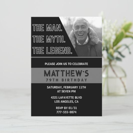 ブラック79歳の誕生日招待状ザマンザレジェンド 招待状 (スタンド正面)