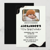 ブラック7th誕生日招待状少年シンプル写真 招待状 (正面/裏面)