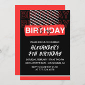 ブラック7th誕生日招待状少年パーティー赤 招待状 (正面/裏面)