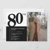 ブラック80歳の誕生日招待状 エレガントでおしゃれ 招待状 (正面)