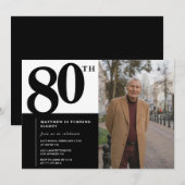 ブラック80歳の誕生日招待状 エレガントでおしゃれ 招待状 (正面/裏面)