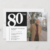 ブラック80歳の誕生日招待状 モダン シック フォト 招待状 (正面)
