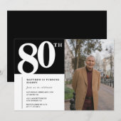 ブラック80歳の誕生日招待状 モダン シック フォト 招待状 (正面/裏面)