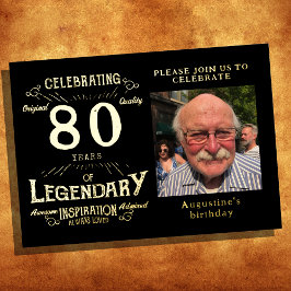 ブラック80歳の誕生日 ヴィンテージゴールド 箔招待状