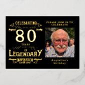 ブラック80番目の誕生日ヴィンテージ金ゴールド 箔招待状 (正面)