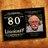 ブラック80番目の誕生日ヴィンテージ金ゴールド 箔招待状