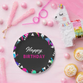 ブラック80sパターン誕生日紙プレート ペーパープレート (パーティー)