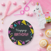 ブラック80sパターン誕生日紙プレート ペーパープレート (パーティー)