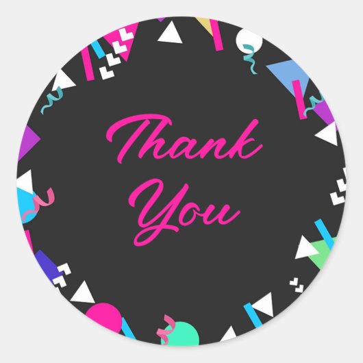 ブラック80sパターン誕生日 ラウンドシール (正面)