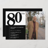 ブラック80th誕生日招待状シエレガントック 招待状 (正面/裏面)