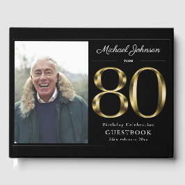 ブラック80th誕生日金ゴールドタイポグラフィクラスカスタム ゲストブック