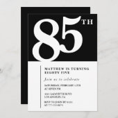 ブラック85th誕生日の招待シエレガントックシンプル 招待状 (正面/裏面)