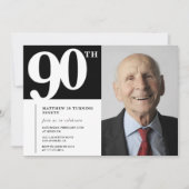 ブラック90歳の誕生日招待状 モダン シック フォト 招待状 (正面)