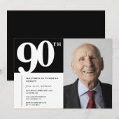 ブラック90歳の誕生日招待状 モダン シック フォト 招待状 (正面/裏面)