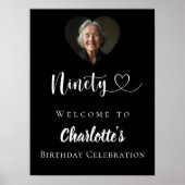 ブラック90th誕生日パーティー写真ハート歓迎 ポスター (正面)