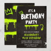 ブラック94歳の誕生日招待状メンズ絵を描・グラフィティ 招待状 (正面/裏面)