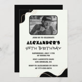 ブラック95歳の誕生日招待状メンズシンプルフォト 招待状 (正面/裏面)