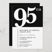 ブラック95th誕生日の招待シエレガントックシンプル 招待状 (正面/裏面)