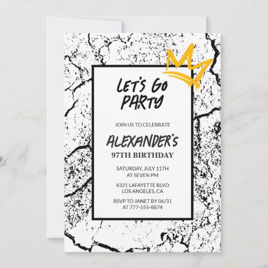 ブラック97th誕生日の招待メンズヒップホップ 招待状 (正面)
