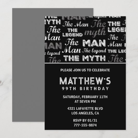 ブラック99歳の誕生日の招待おもしろい神話の伝説 招待状 (正面/裏面)