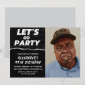 ブラック99歳の誕生日招待状メンズ写真 招待状 (正面/裏面)