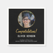 ブラック・おめでとうの大学院写真卒業 スタンダードカクテルナプキン (正面)
