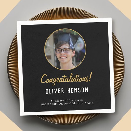 ブラック・おめでとうの大学院写真卒業 スタンダードカクテルナプキン