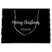 ブラック&お洒落ピンクメリークリスマスツリー名 ラージペーパーバッグ (正面)
