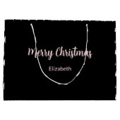 ブラック&お洒落ピンクメリークリスマスツリー名 ラージペーパーバッグ (裏面)