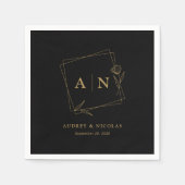 ブラック&お洒落金ゴールドウェディングパーソナライズされたレセプション スタンダードカクテルナプキン (正面)