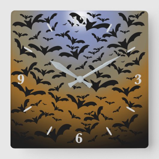 ブラック・こうもりとムーンライトの戦いにかわいらし行く スクエア壁時計 (正面)