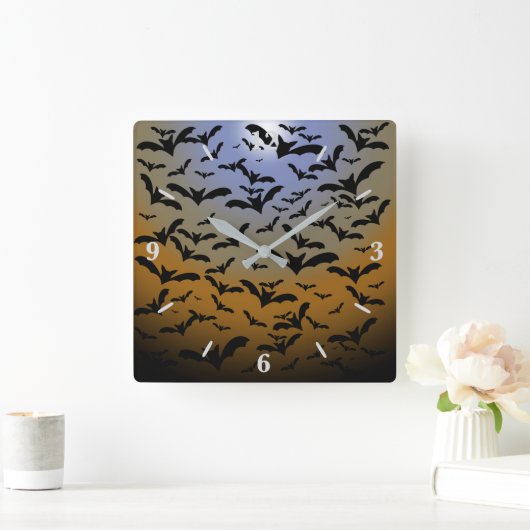 ブラック・こうもりとムーンライトの戦いにかわいらし行く スクエア壁時計 (ホーム)