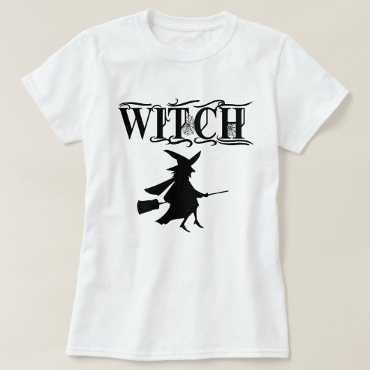ブラック な 邪悪な空飛ぶ魔女 ハロウィン Tシャツ (デザイン正面)
