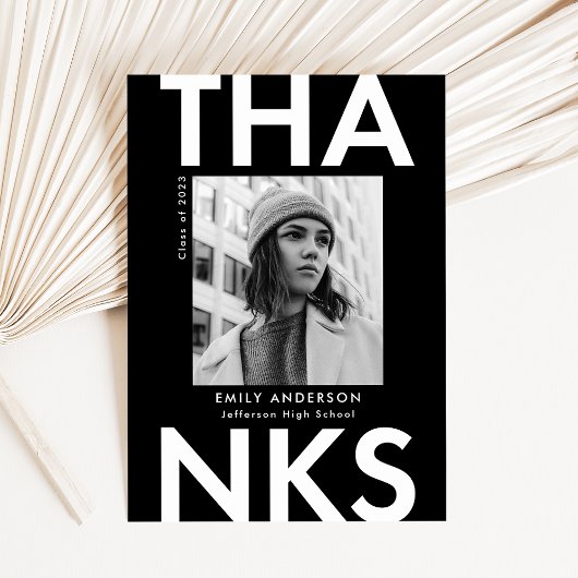 ブラック |はっきりした写真卒業 サンキューカード