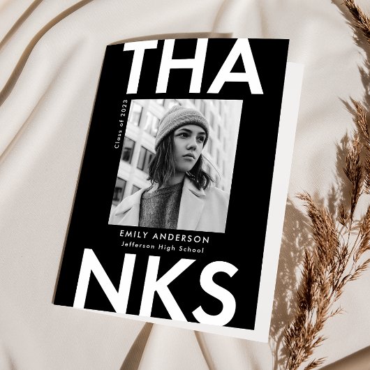 ブラック |はっきりした写真卒業 サンキューカード