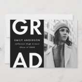 ブラック |はっきりした写真卒業 案内状 (正面)