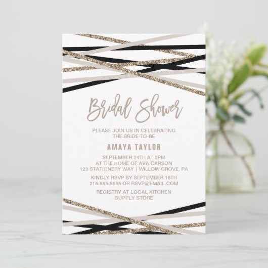 ブラック&アイボリーストリーマーブライダルシャワー 招待状 (スタンド正面)