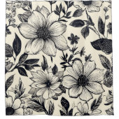 ブラック&アイボリーフローラ シャワーカーテン (正面)