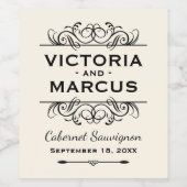 ブラック&アイボリー結婚ズ・モノグラムボトル ワインラベル (シングルラベル)