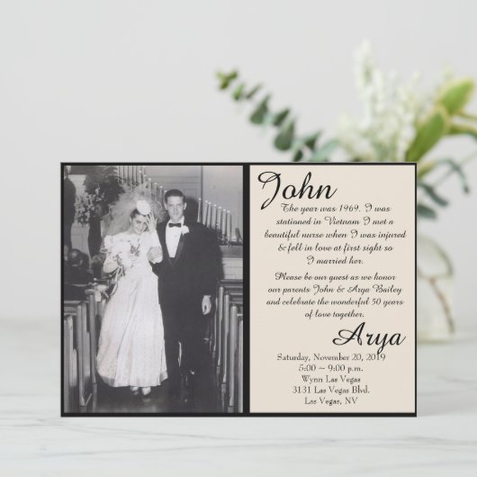 ブラック&アイボリー50年の恋愛記念日招待状 招待状 (スタンド正面)