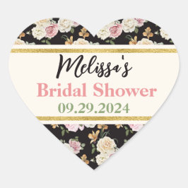 ブラック、アイボリー、ゴールドの花束 ハートシール