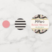 ブラック、アイボリー、ゴールド フローラル ブーケ ブライダル シャワー コンフェッティ (裏面)