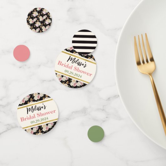 ブラック、アイボリー、ゴールド フローラル ブーケ ブライダル シャワー コンフェッティ (グループ)