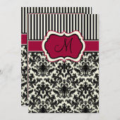 ブラック、アイボリー、レッドズストライプダマスクモノグラム招待状 招待状 (正面/裏面)