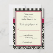 ブラック、アイボリー、赤のストライプのダマスク RSVP カード (裏面)